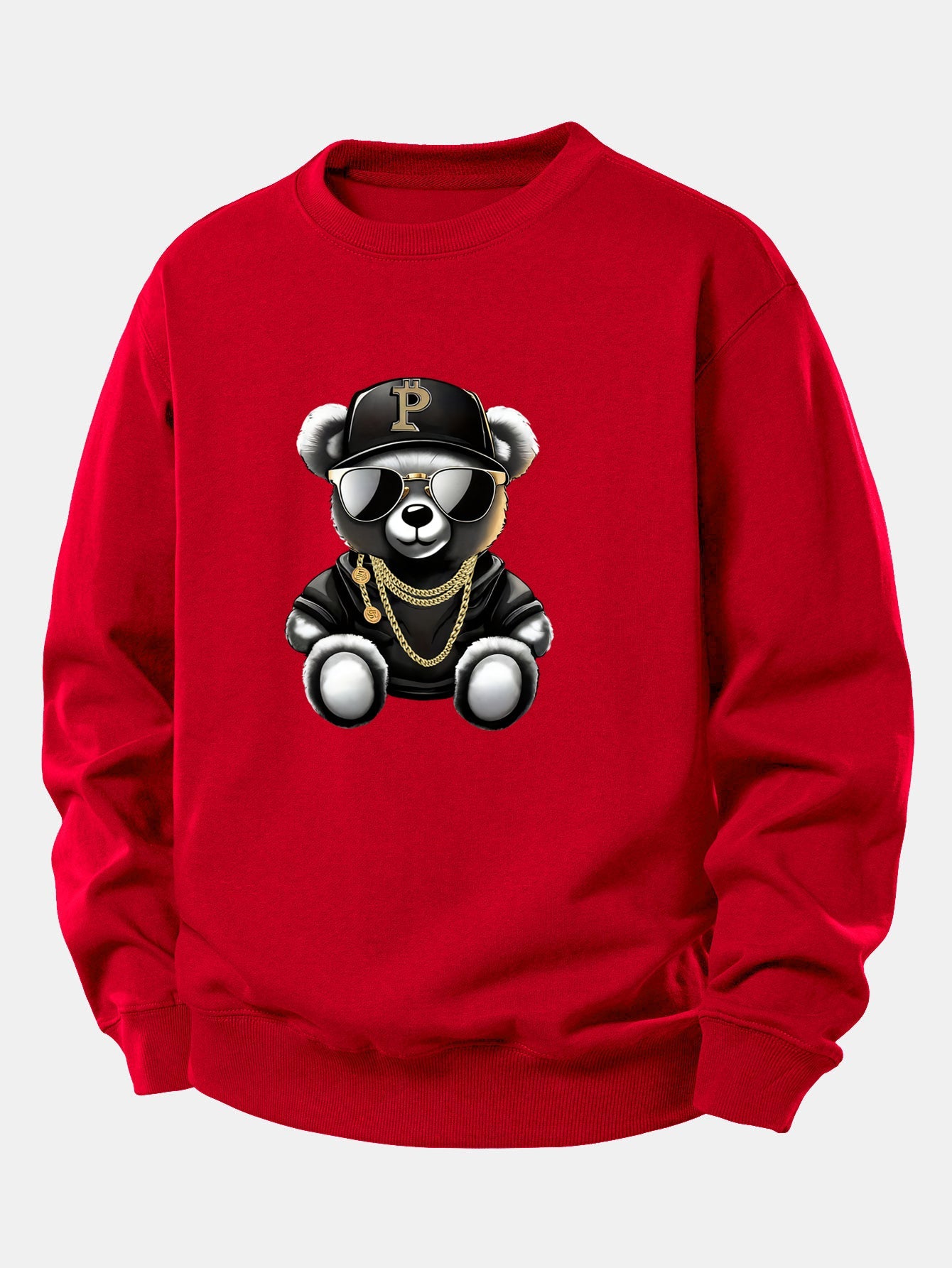 Hip Hop Bär Druck Locker Geschnittenes Sweatshirt