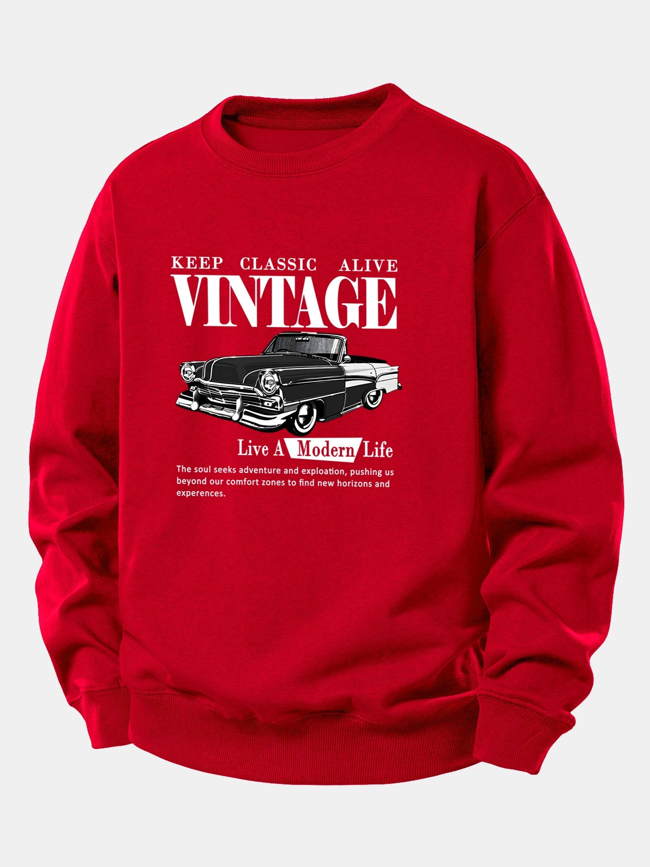 Vintage-Auto-Druck Sweatshirt mit lockerem Schnitt