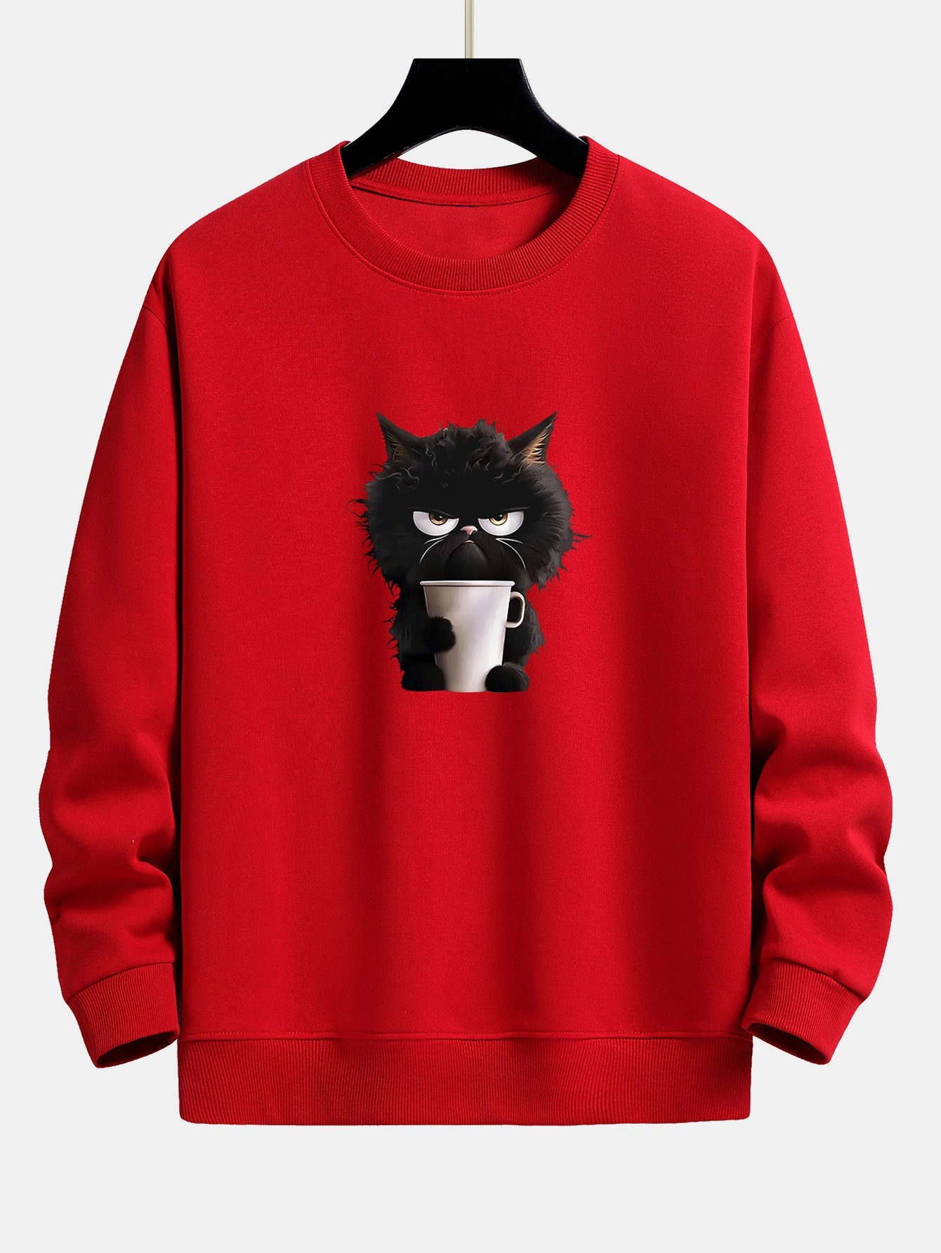 Relaxed Fit Sweatshirt mit Druck einer trinkenden schwarzen Katze