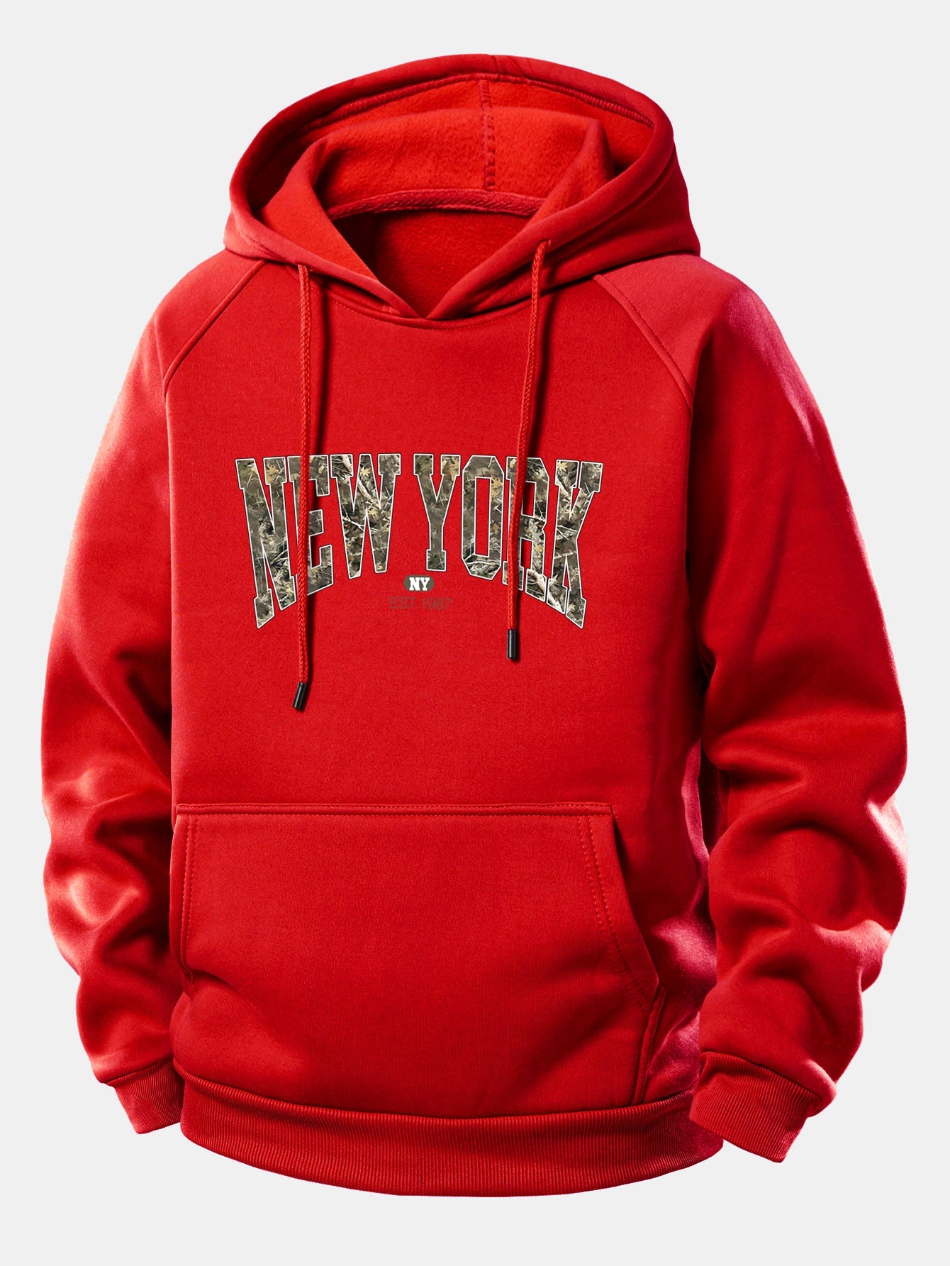 Camouflage New York Print Hoodie with Drawstring