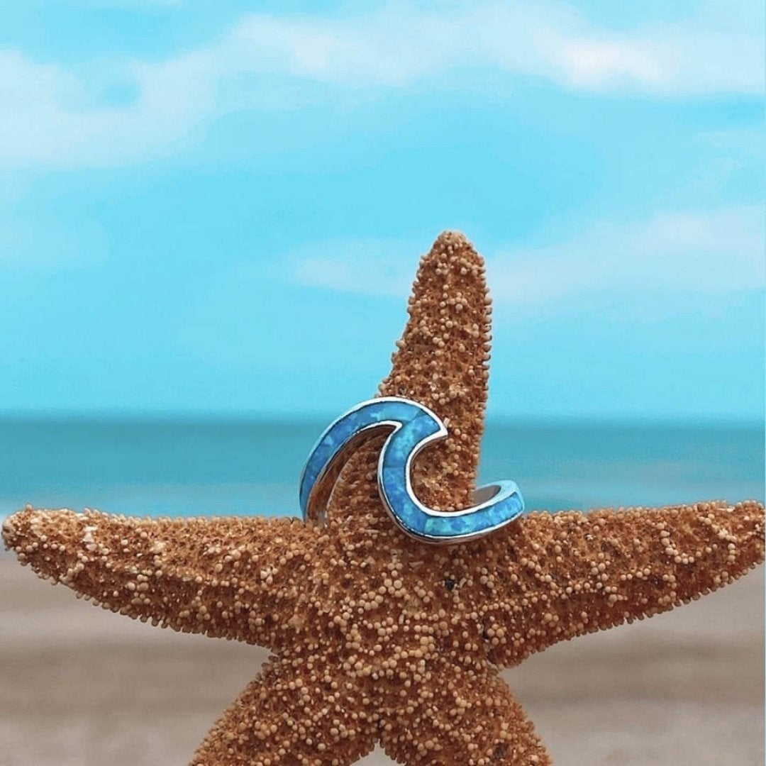 Ozeanwellenring in Opal und Silber