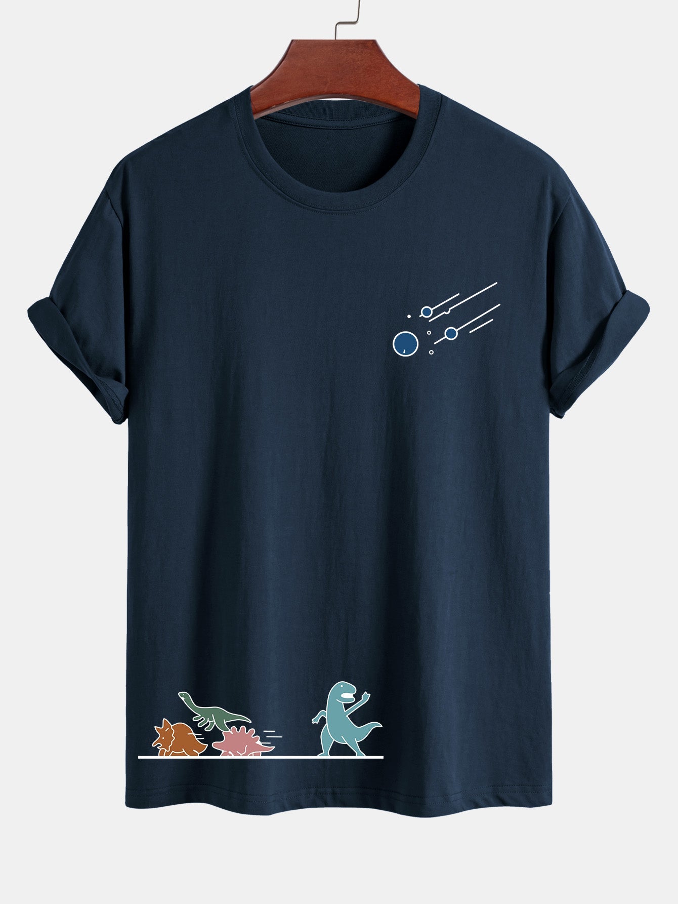 Regular Fit Cotton T-Shirt with Dinosaur Meteor Avoidance Print