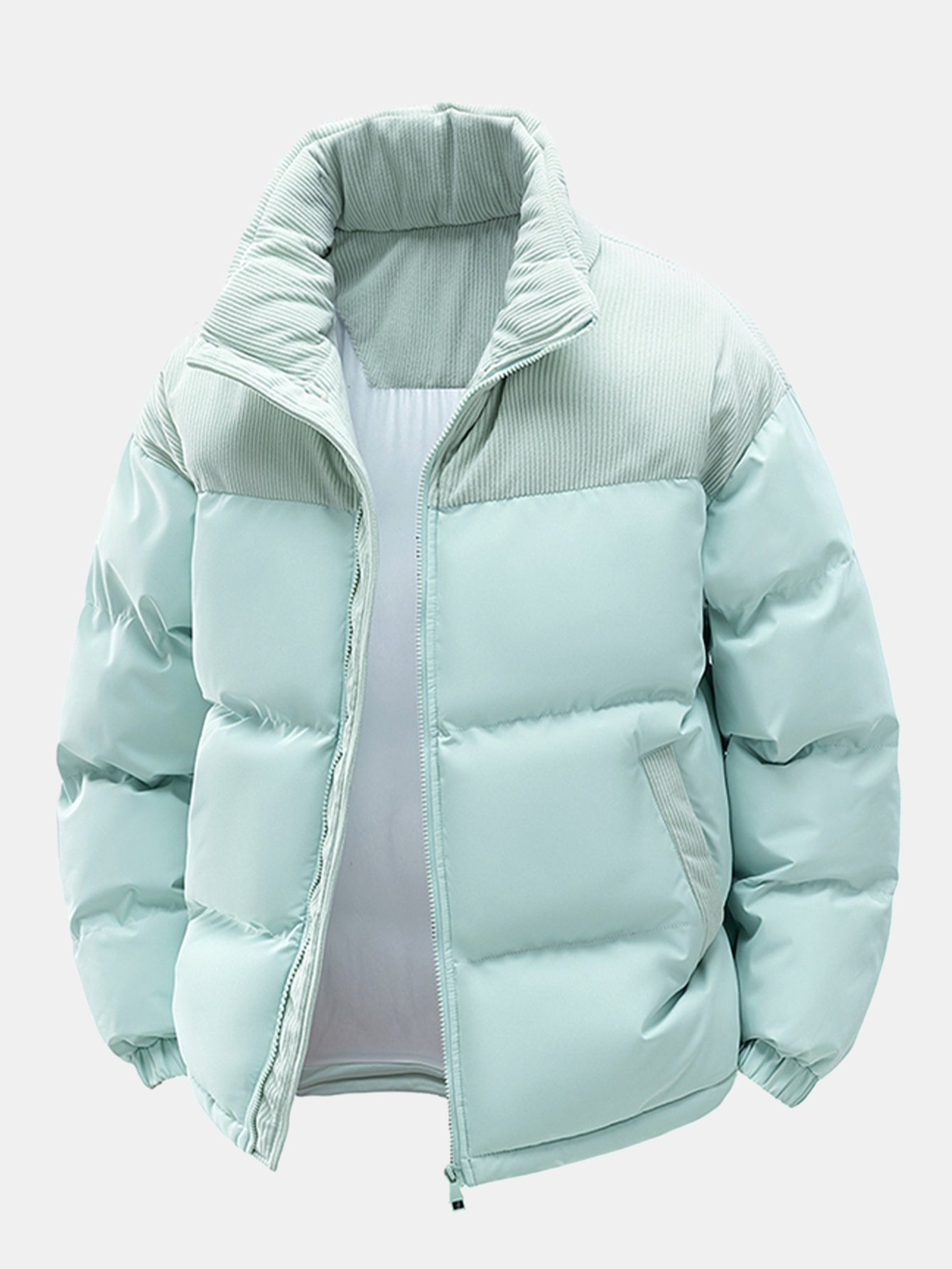 Corduroy Patchwork Kapuzen-Steppjacke