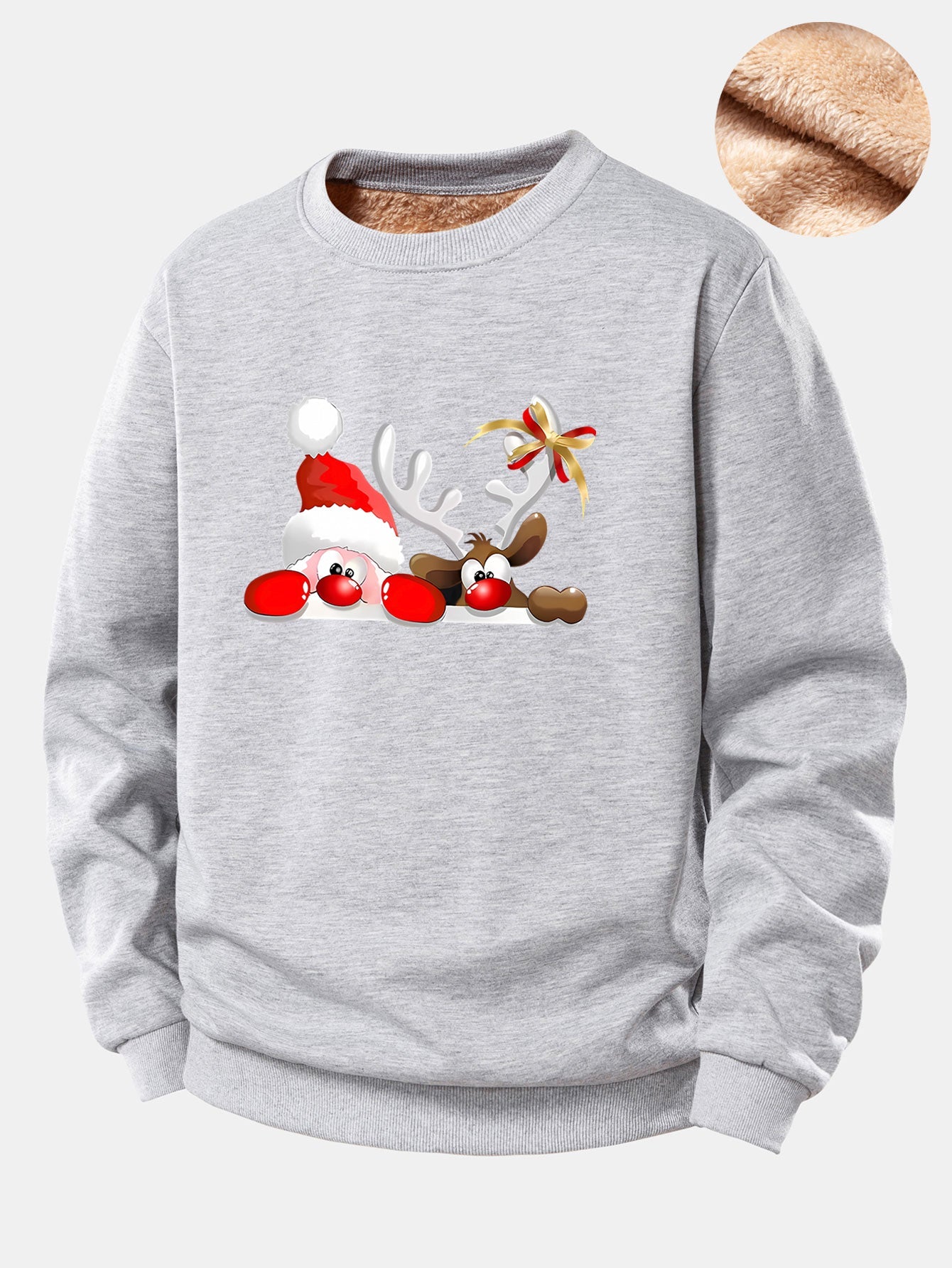 Sweatshirt mit Teddyfutter und Aufdruck von Weihnachtsmann und Rentier