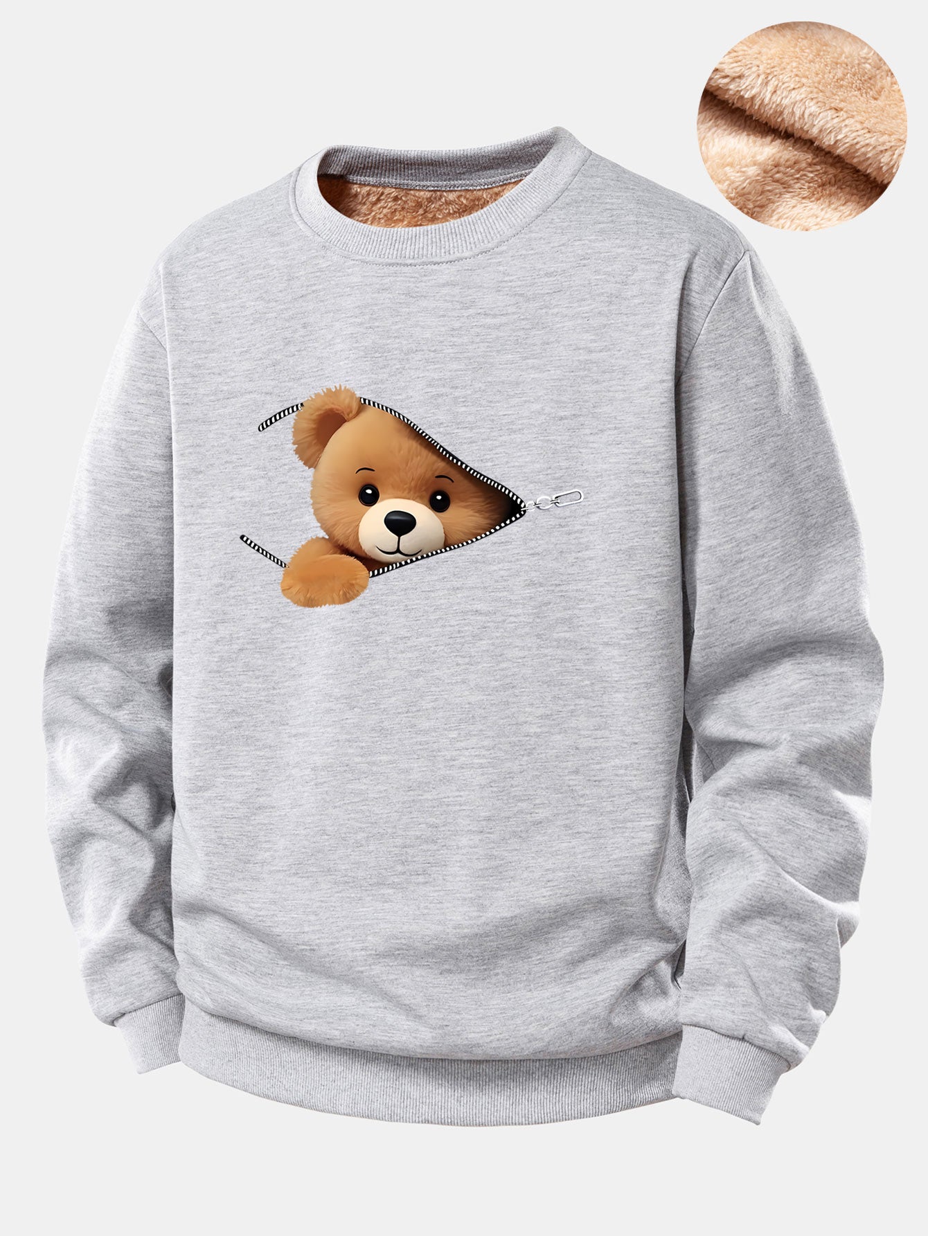 Reißverschluss Teddy Fleece Sweatshirt mit Bärenmotiv