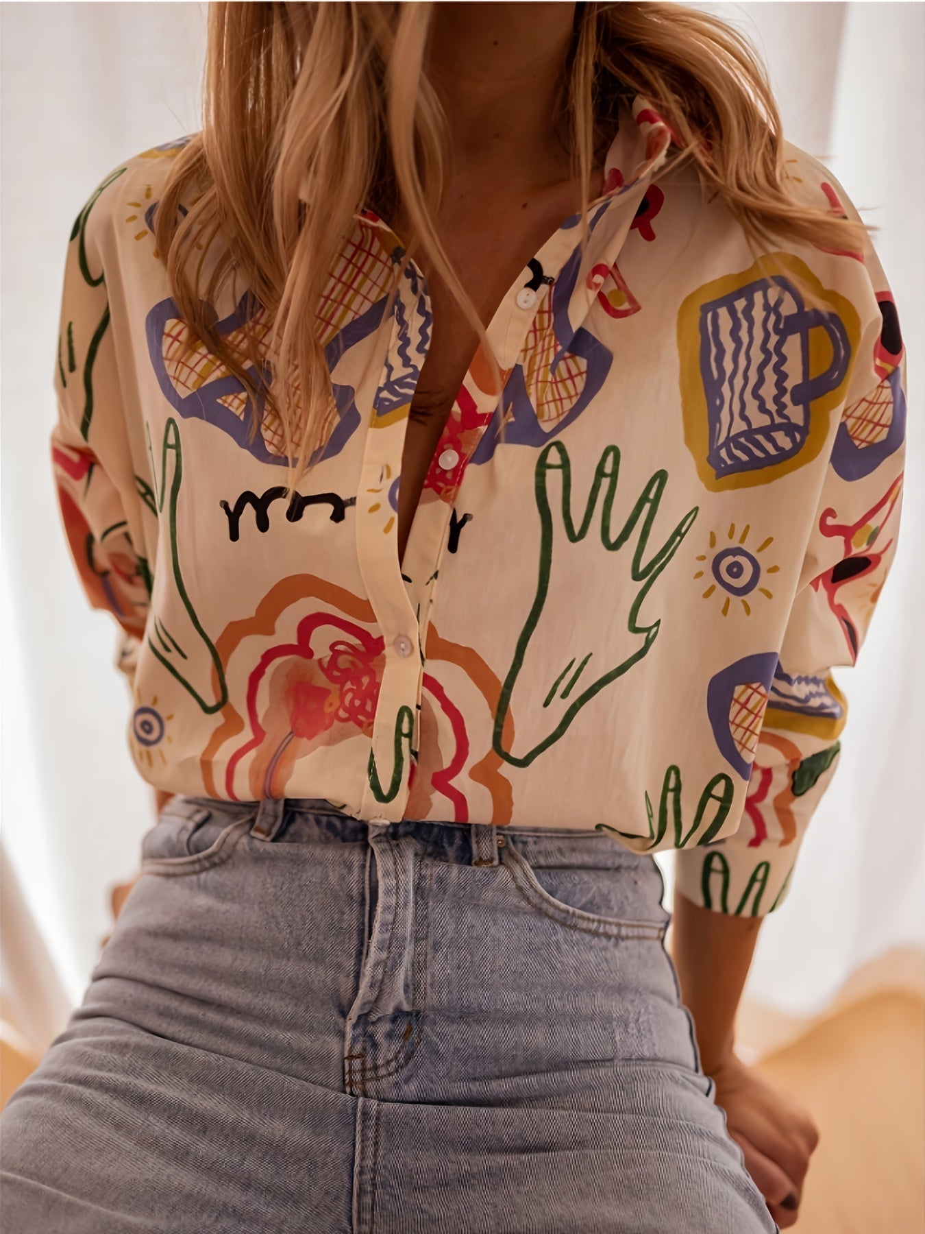 SIGRUNHILD I LANGARM-BLUSE MIT PRINT