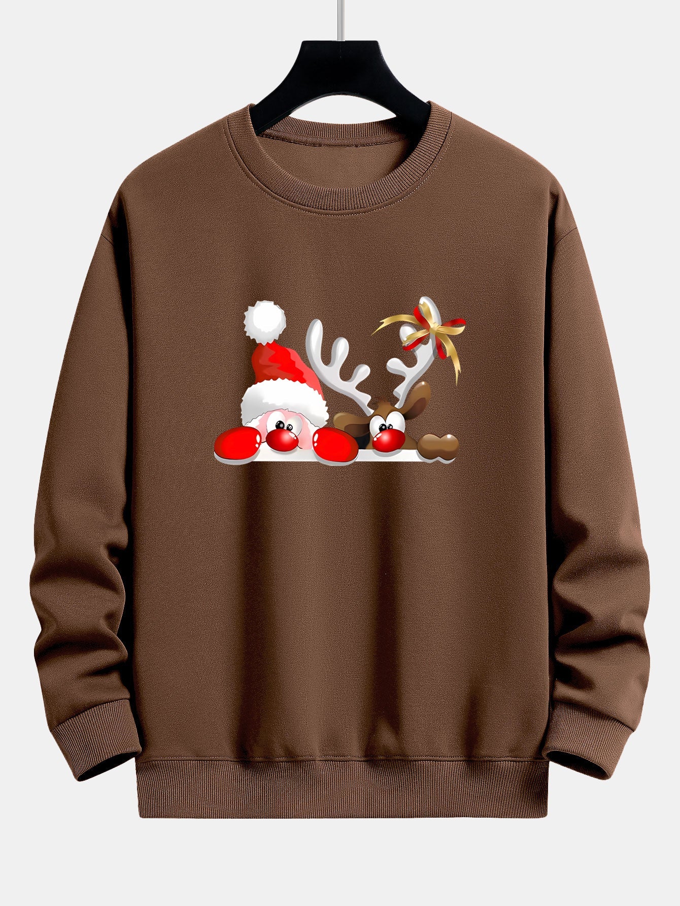Lockeres Sweatshirt mit Weihnachtsmann- und Rentier-Print