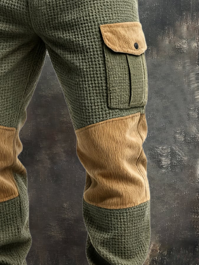 Herren Retro Outdoor Adventure Waffel Cord Nähte Multifunktionale Tasche Arbeitshose