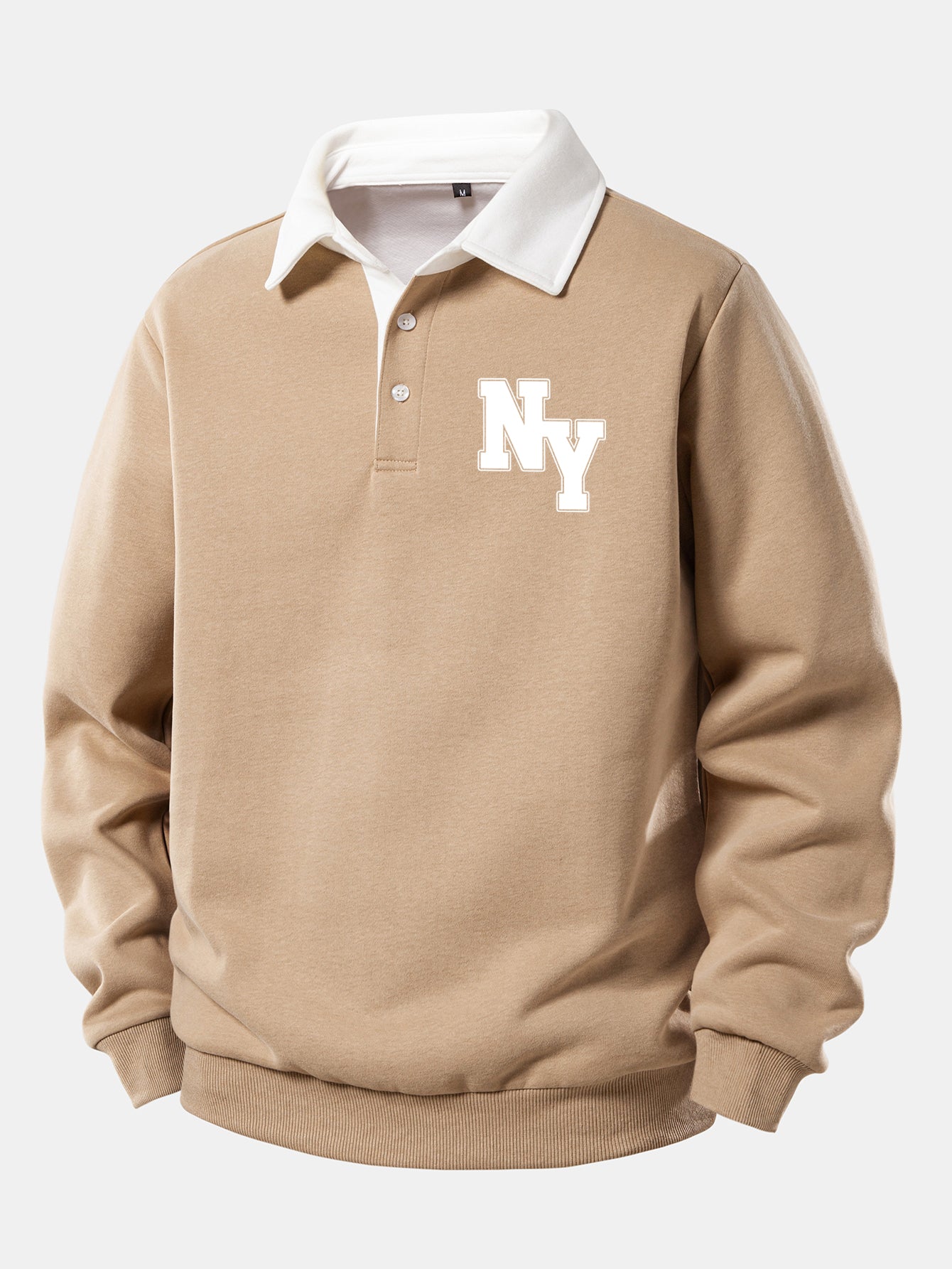 NY Print Contrast Polo Collar Sweatshirt