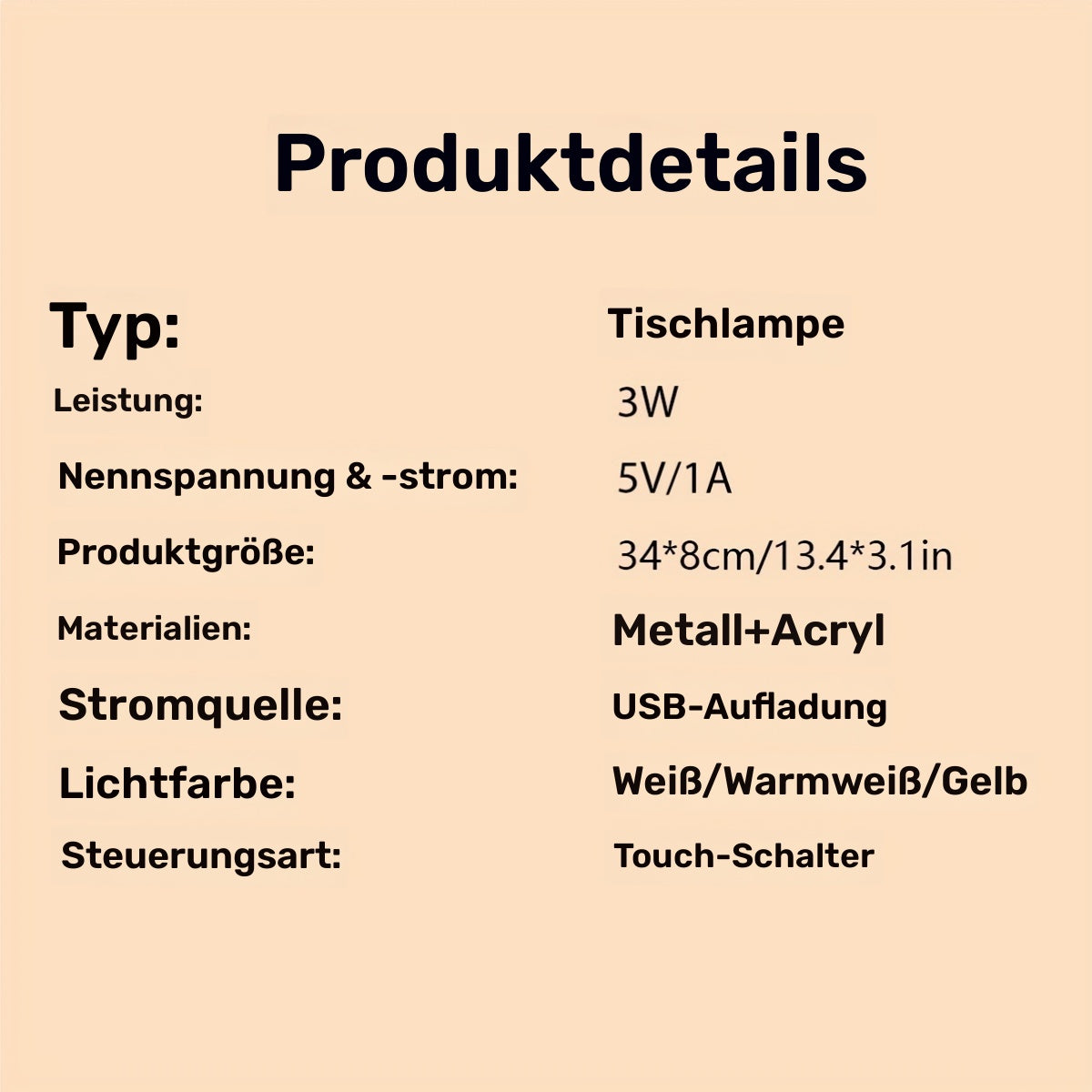 Metall-Touch Tischlampe mit Akku & USB – dimmbar, moderne Farbtemperaturen
