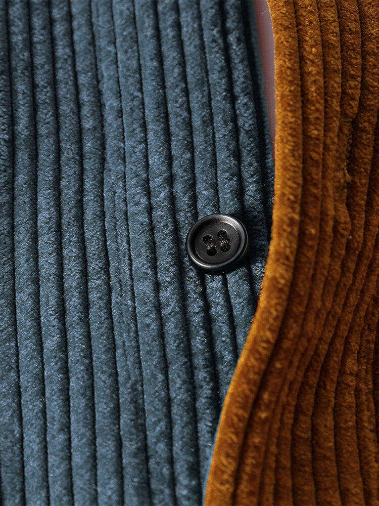 Lange Ärmel Corduroy-Patchwork-Hemden