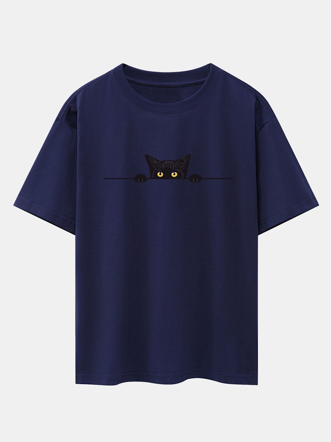 Oversized Drop Shoulder T-Shirt with Black Cat Print
