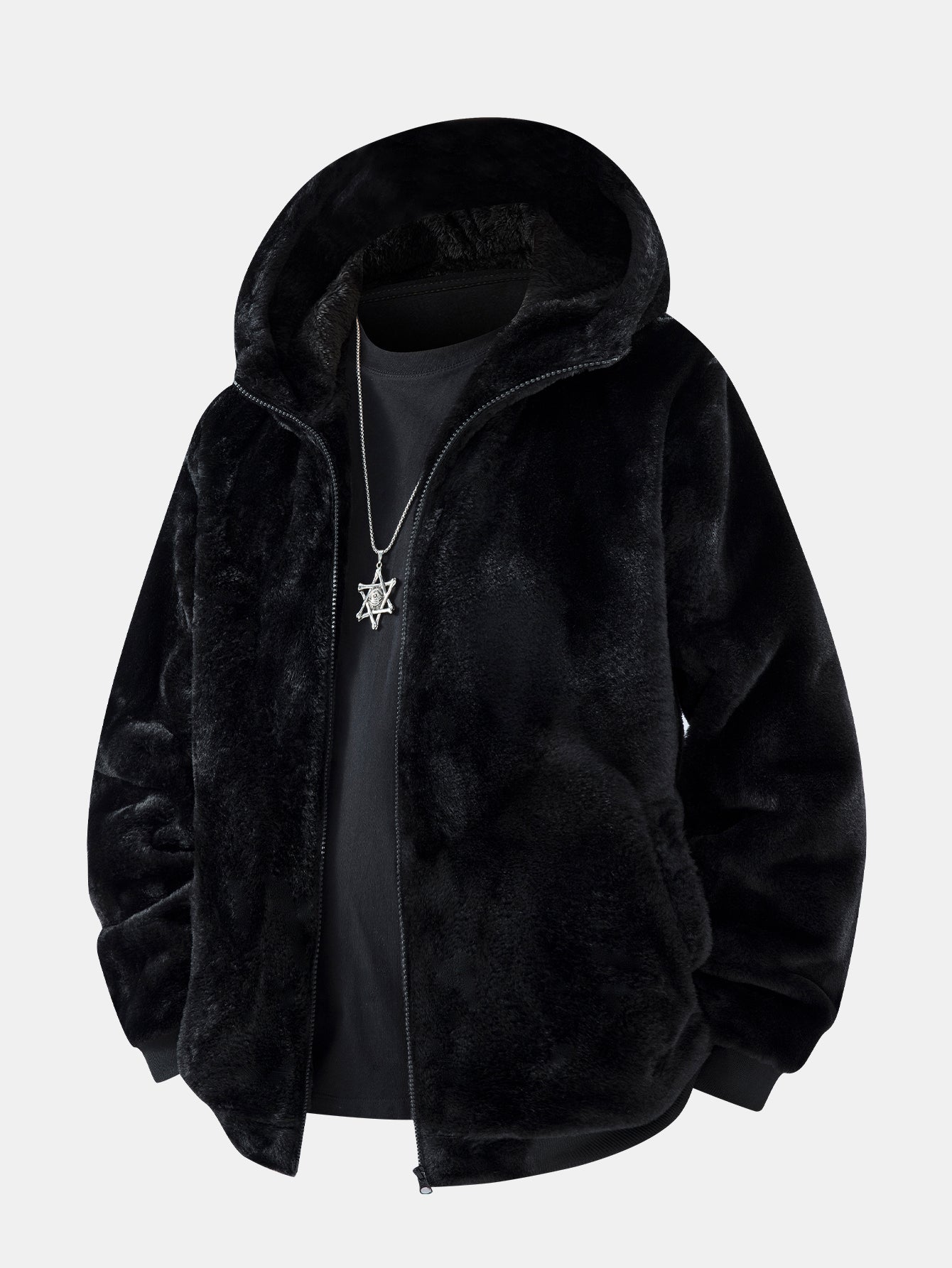 Kapuzenjacke mit Tiermuster aus Kunstfell