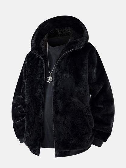 Kapuzenjacke mit Tiermuster aus Kunstfell