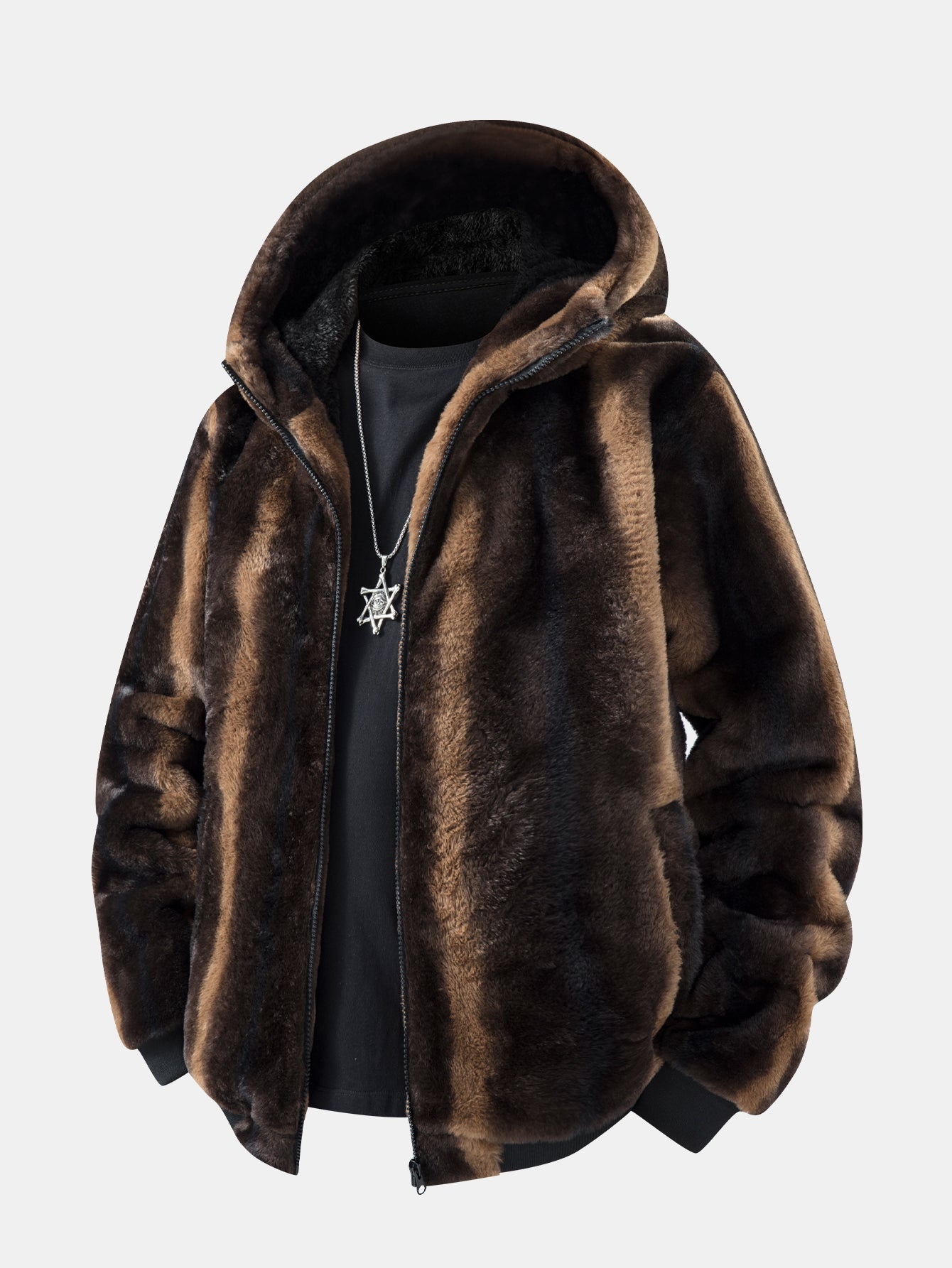 Kunstfell-Hoodie mit Tiermuster