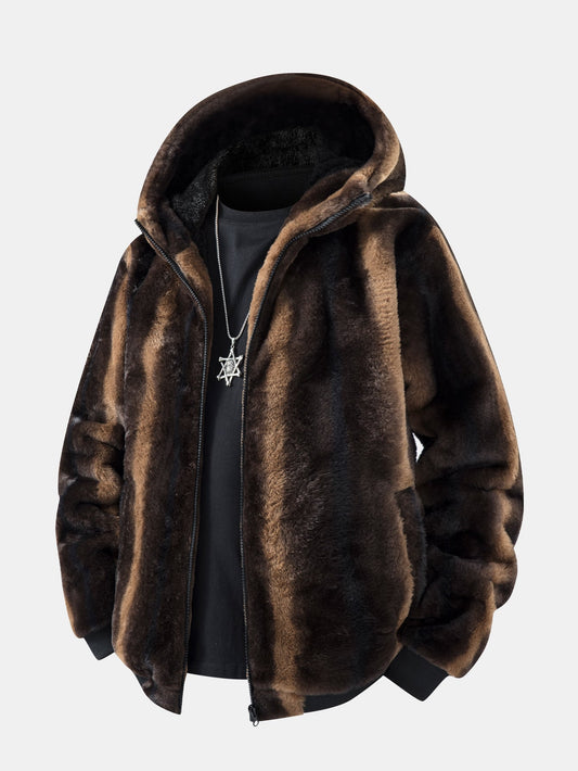 Kunstfell-Hoodie mit Tiermuster