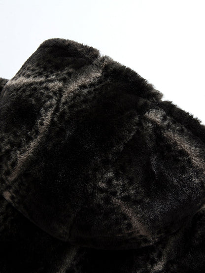 Kapuzenjacke mit Tiermuster aus Kunstfell