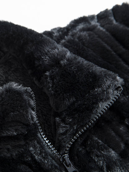 Kunstpelz Reißverschluss Stehkragen Weste