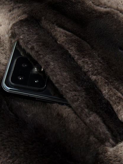 Kunstpelz Reißverschluss Stehkragen Weste