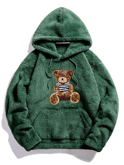 Bestickter Teddy Hoodie mit Bärenmotiv