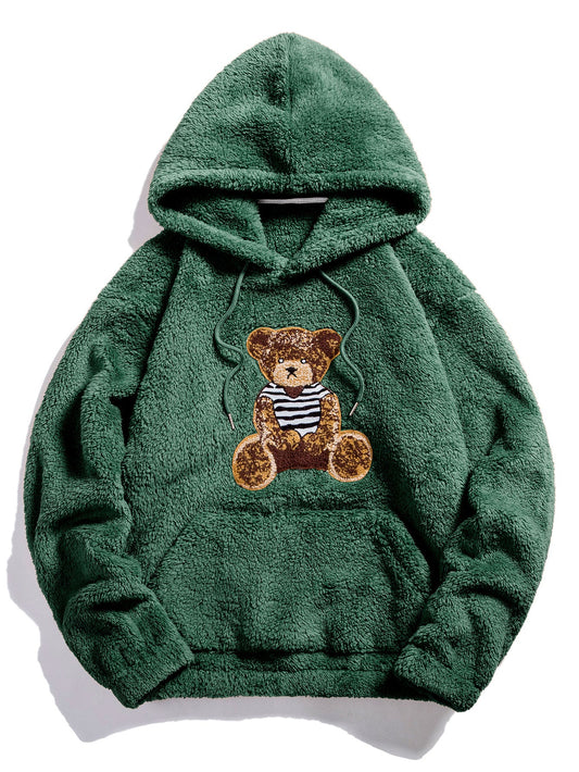 Bestickter Teddy Hoodie mit Bärenmotiv