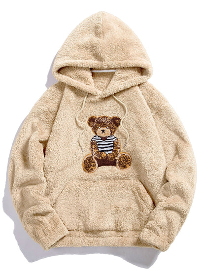 Bestickter Teddy Hoodie mit Bärenmotiv