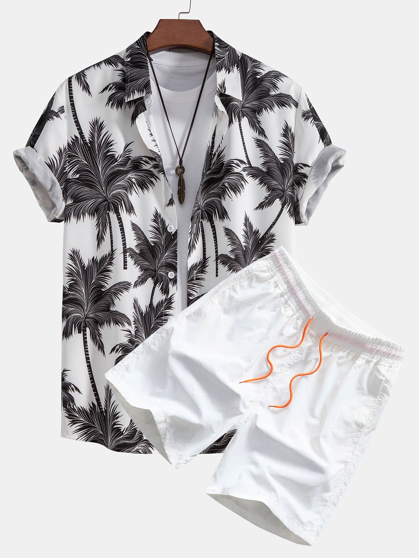 Button-Up Shirt with Palm Tree Print & Swim Shorts