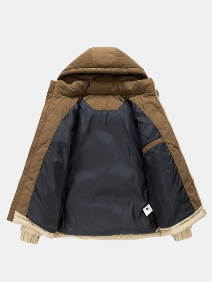 Corduroy Patchwork Kapuzen-Steppjacke