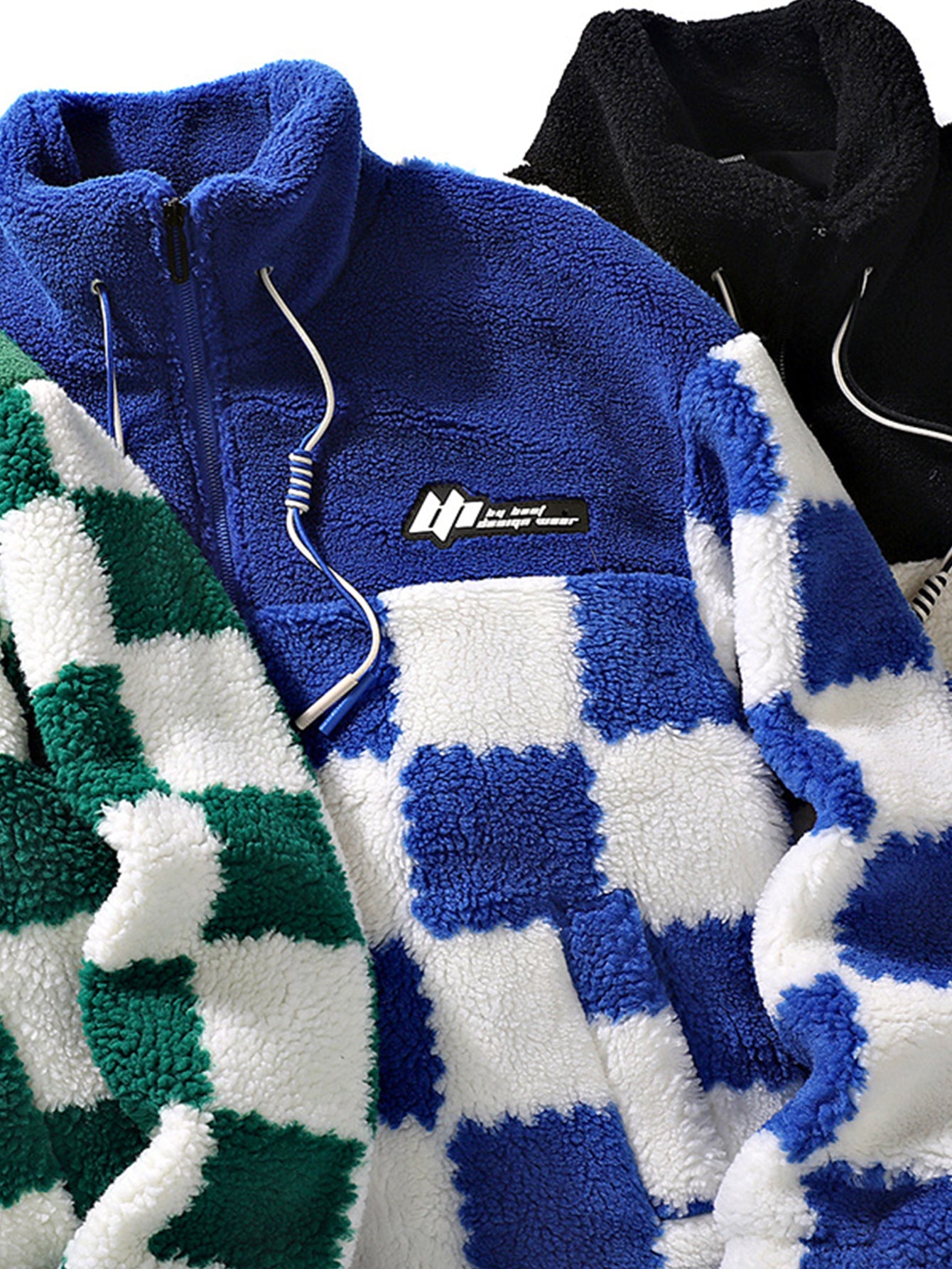 Teddy-Fleece-Karo-Stehkragenjacke