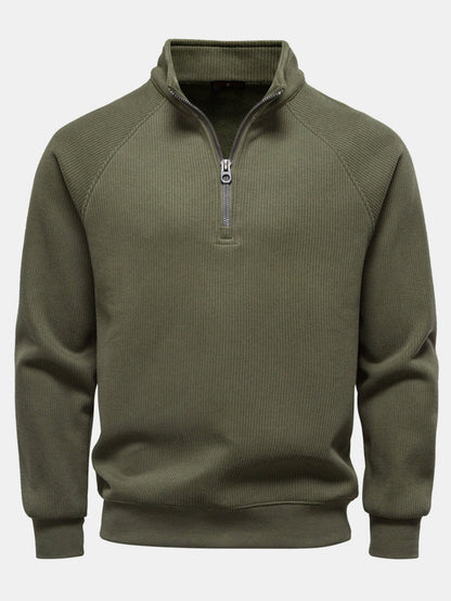 Gestreiftes Sweatshirt mit Raglanärmeln und Viertel-Reißverschluss