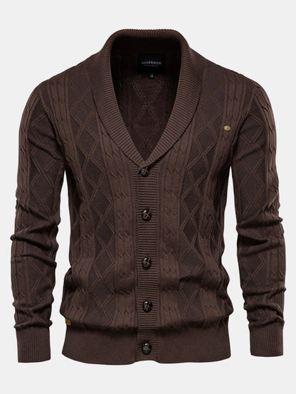 Geometrische Jacquard-Strickjacke mit Schalkragen