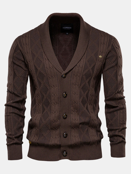 Geometrische Jacquard-Strickjacke mit Schalkragen
