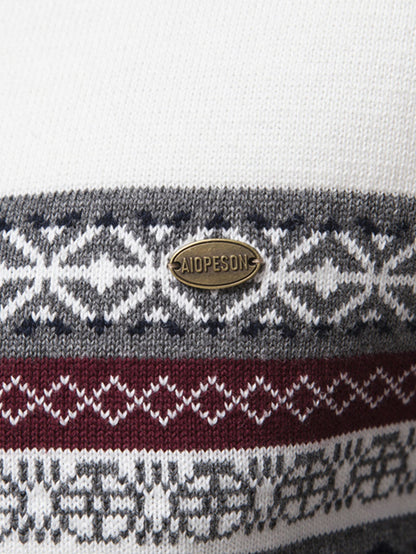 Geometrischer Jacquard Pullover mit Kontrast und Viertel-Reißverschluss