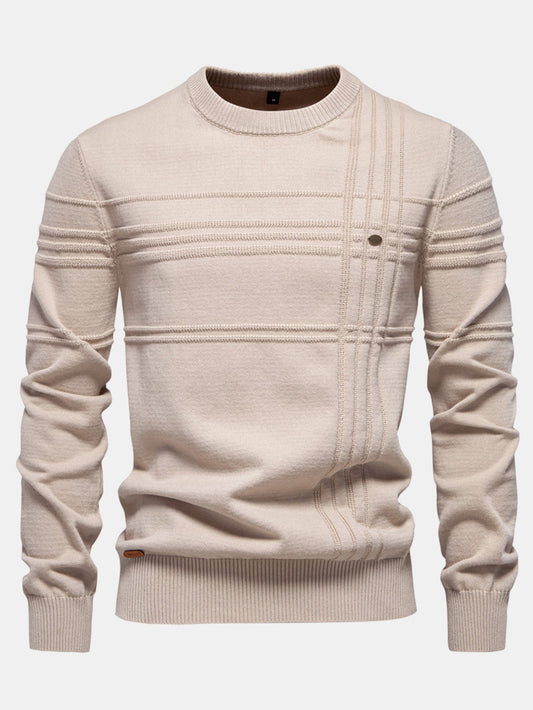 Gestreifter Rundhals-Jacquardpullover