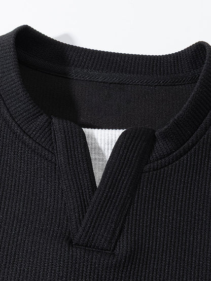 Locker sitzendes Sweatshirt mit Waffel-V-Ausschnitt