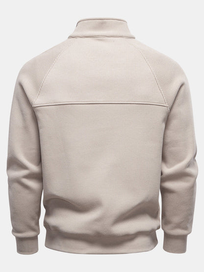 Gestreiftes Sweatshirt mit Raglanärmeln und Viertel-Reißverschluss