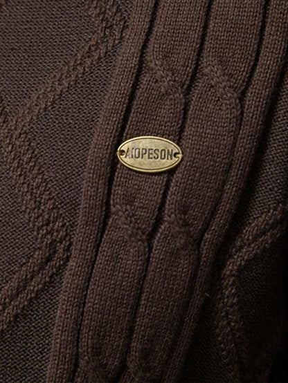 Geometrische Jacquard-Strickjacke mit Schalkragen