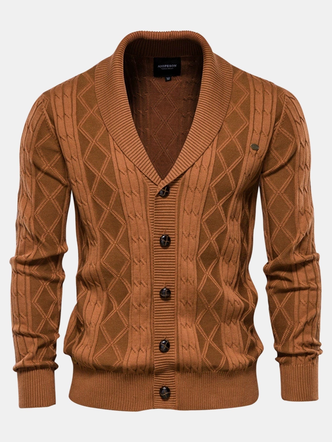 Geometrische Jacquard-Strickjacke mit Schalkragen