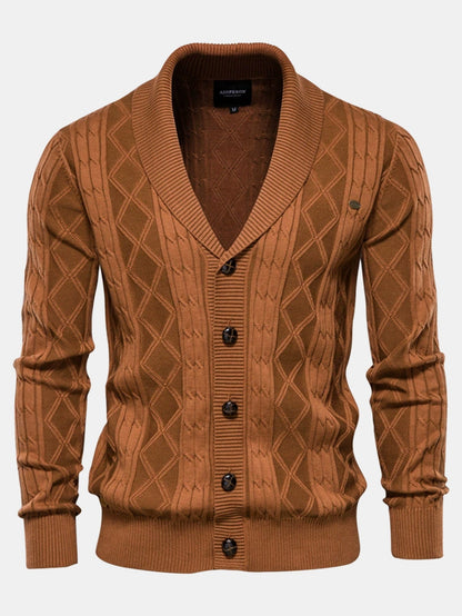 Geometrische Jacquard-Strickjacke mit Schalkragen