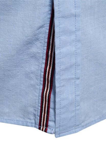 Langärmliges Hemd im Leinen-Look mit Stehkragen