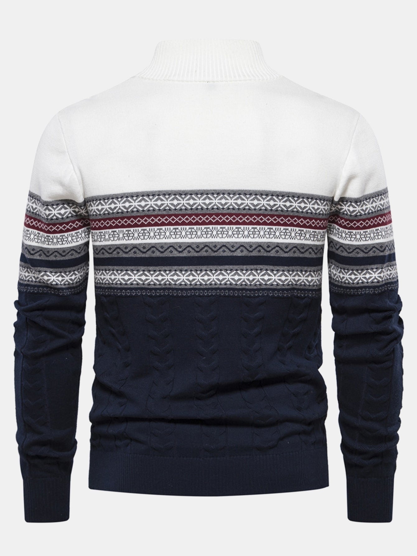 Geometrischer Jacquard Pullover mit Kontrast und Viertel-Reißverschluss