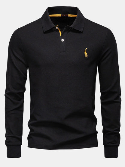 Langärmliges Poloshirt mit Giraffenstickerei