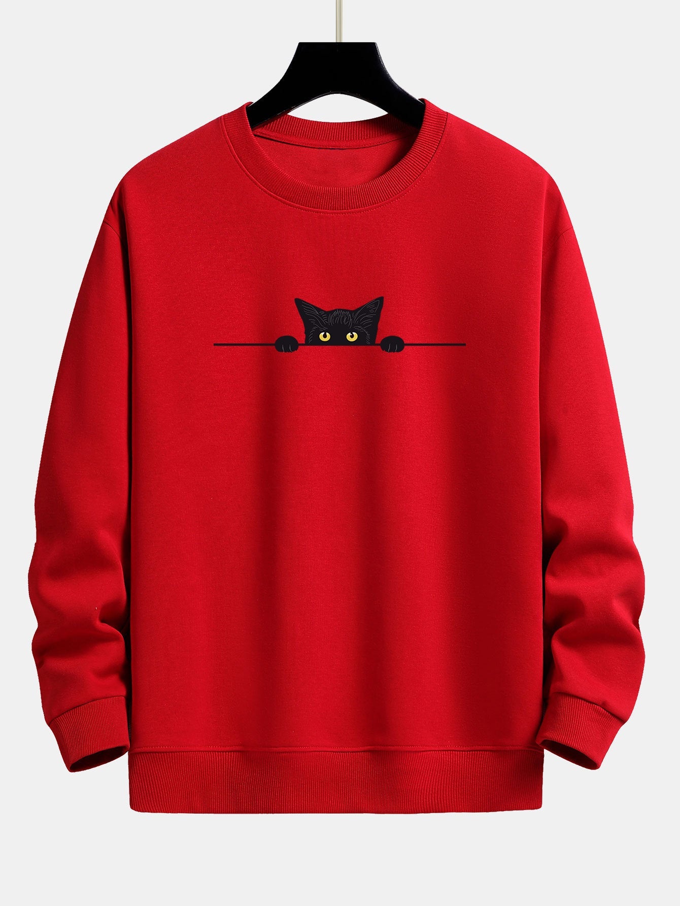 Relaxed Fit Sweatshirt with Black Cat Print