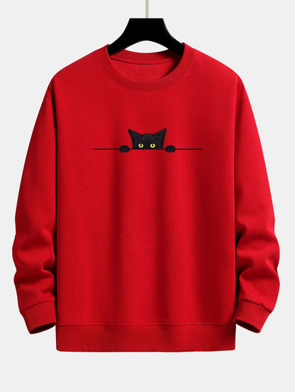Relaxed Fit Sweatshirt with Black Cat Print