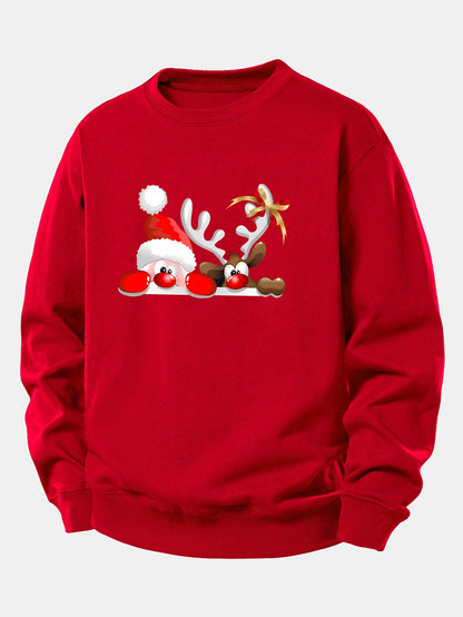 Locker sitzendes Sweatshirt mit Weihnachtsmann- und Rentierdruck