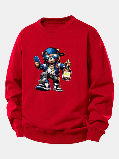 Hip Hop Bär Druck Locker Geschnittenes Sweatshirt