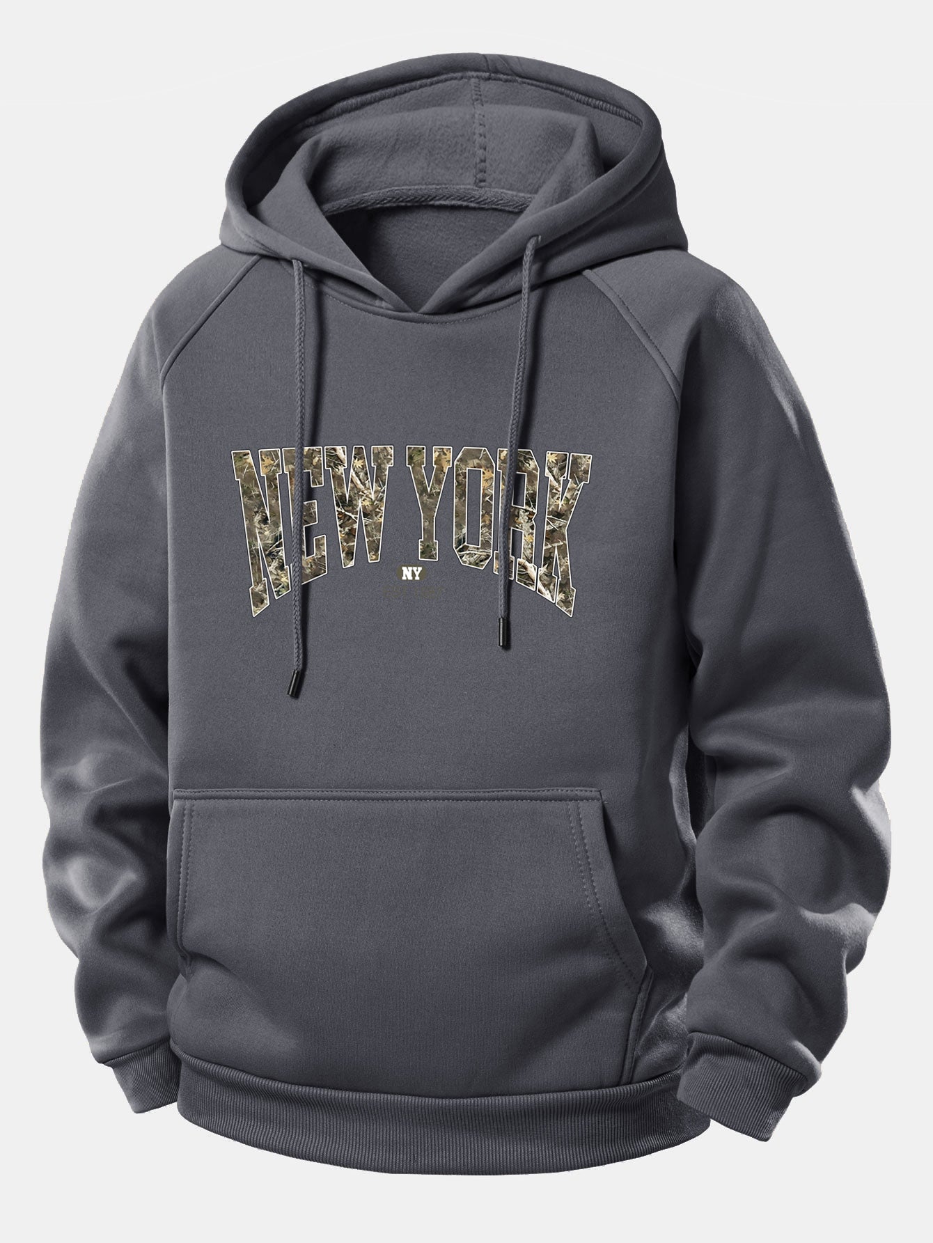 Camouflage New York Print Hoodie with Drawstring