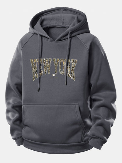 Camouflage New York Print Hoodie with Drawstring