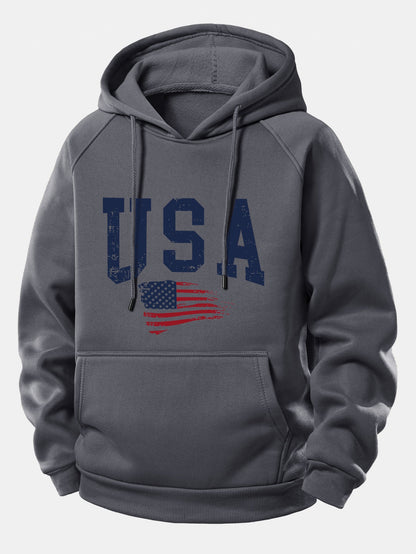 USA-Flaggen-Motiv Kapuzenpullover mit Kordelzug