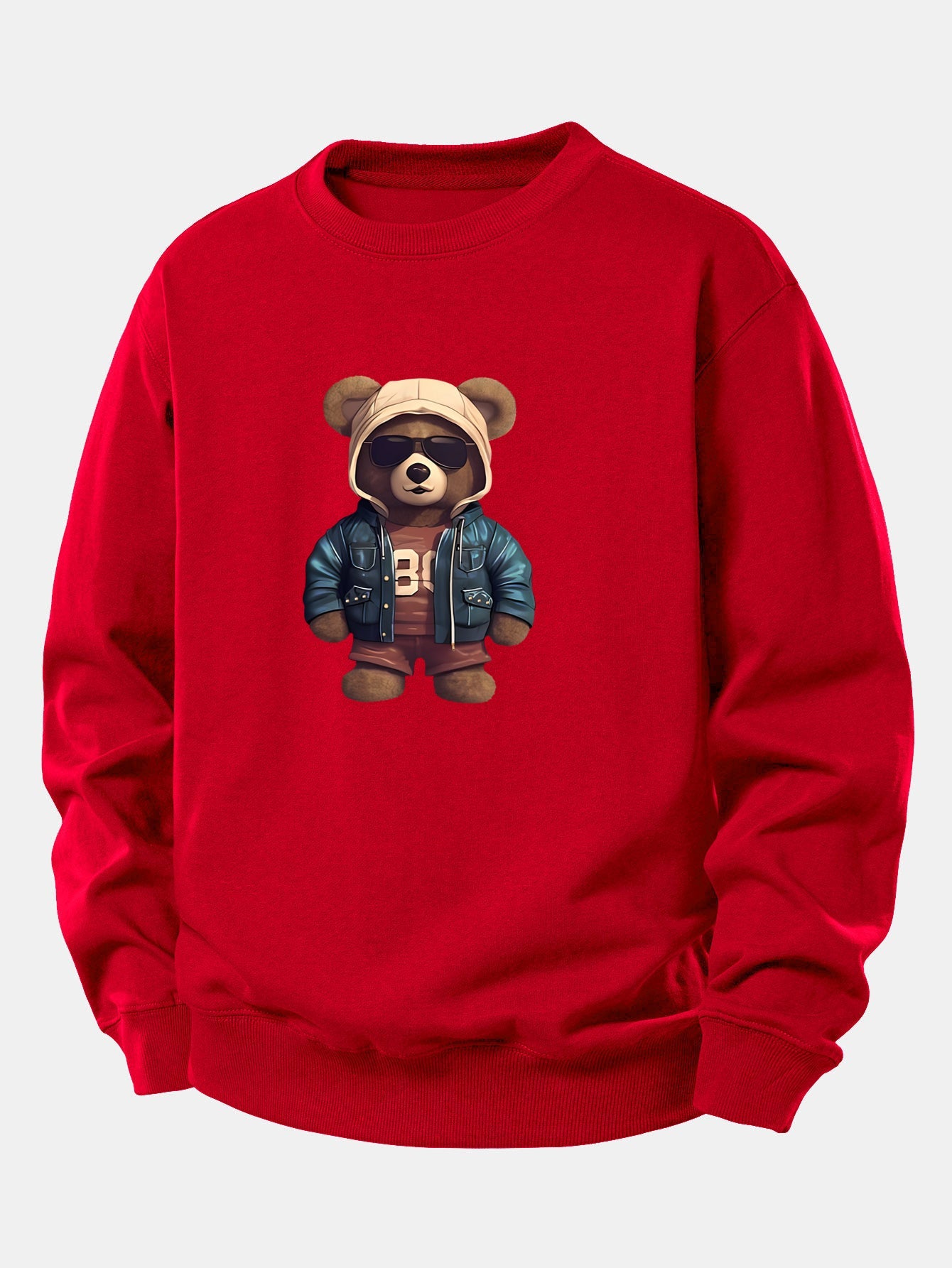 Bär im Lederjacken-Druck Relax Fit Sweatshirt